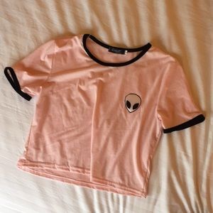 Pink alien crop top T-shirt tee aesthetic